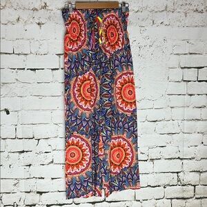 Women's Boho Maxi Wide-Leg Pants in Vibrant Multi-Color Print